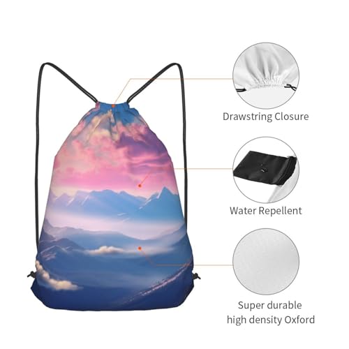Drawstring Bag for Women Lightweight Sports Gym Bag Blue Mountains and Clouds Soccer Backpack for Travel4