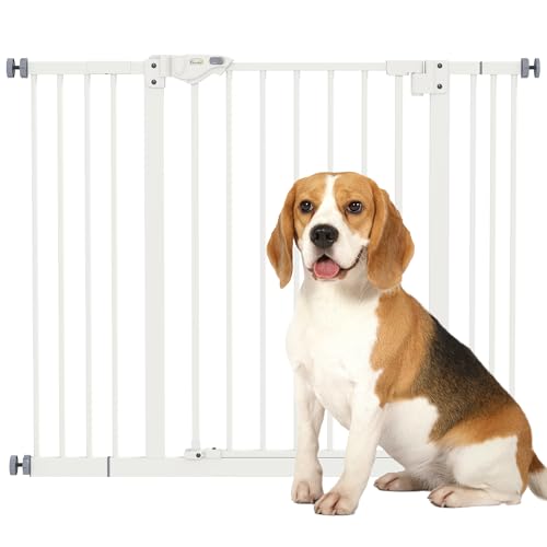 PawHut Cancellino per Cani e Animali Domestici 2 Estensioni Larghezza Regolabile Fino 100 cm e Chiusura Automatica, Bianco