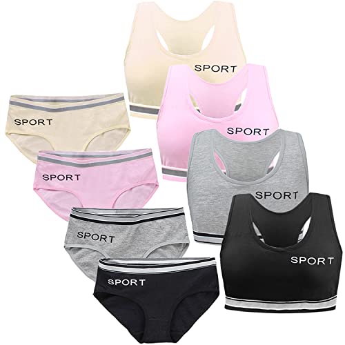 Sunvivid Sport BHS für Mädchen 4er Packung Baumwolle Bustier Unterwäsche Geeignet Sportunterwäsche mit Abnehmbaren Pads für 7-12 Jahre Kinder