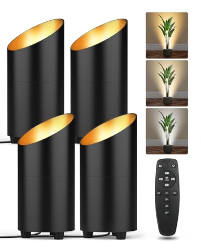 Image of Abovizo 4 Pack Uplighting Indoor, LED Floor Can Lights with Remote and Timer, 3 Color Temps Dimmable Spotlight for Corner Sofa Plant Home Accent Lighting, 5.9 FT Plug Cord & Foot Switch, Black
