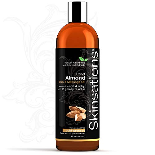 Sweet Almond Oil for Skin and Hair  Skinsations 16oz | 100% Pure, Cold-Pressed, Natural Body Oil and Skin Moisturizer, Face and Hair, Soothe Sensitive Dry Skin, Perfect Carrier Oil for Aromatherapy and Massage