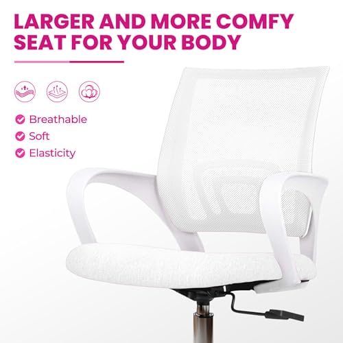Image of NORMAN JR, Ergonomic Desk Chair Mesh Computer Chair with Lumbar Support Armrest Executive Rolling Swivel Adjustable Mid Back Chair - White & White Handle