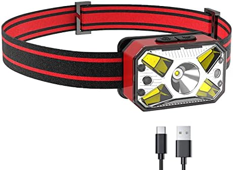 Dieserwelpe Aluminum Headlamp USB C Rechargeable, Bright LED, Floodlight & Spotlight, Motion Sensor, Long Press Off, Waterproof Head Lamp for Hiking, Running, Repairing, Dog Walking