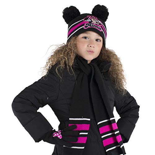 Disney Girls Winter Hat, Minnie Mouse Kids Beanie, Gloves and Scarf Set, Black Mittens-Age 2-4