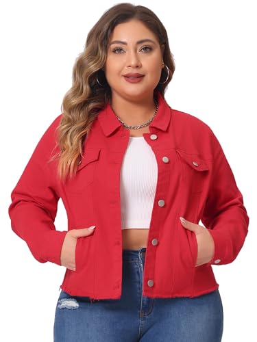 Agnes Orinda Womens Classic Plus Size Denim Jackets 4X Red