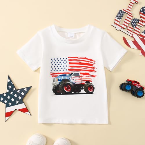 Image of Toddler Boy 4th of July Outfit Short Sleeve T-shirt + American Flag Shorts Independence Day Clothes