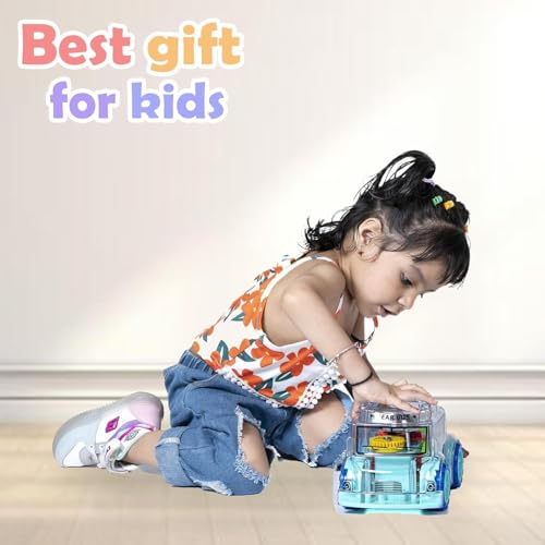 Image of ToyBharat Gear Bus Toy with Friction Power, Multicolour Body, Transparent Design, Moving Gears, and Lights, for Kids Aged 1-6 Years. Safe, Non-Toxic, and no Batteries Needed.