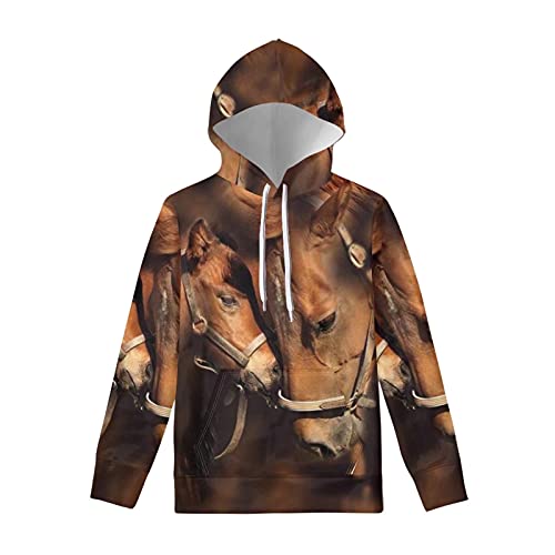 Cumagical Sudadera con capucha con estampado animal para mujer, con cordón y bolsillos, estilo casual, Caballo, M