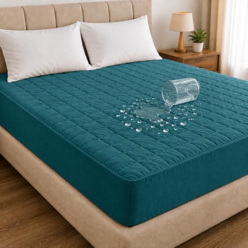 Image of RESTIFY 100% Waterproof Quilted Queen Size Mattress Protector 72x60 Inch 6x5 Ft Fits Upto 10 Inch Mattress | Premium Cotton Breathable Bed Protector | Mattress Cover for Double Bed |Teal