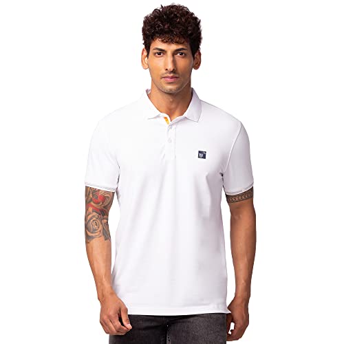 Image of Spykar Men's Slim Fit Polo Neck Half Sleeve Solid Casual T-Shirt