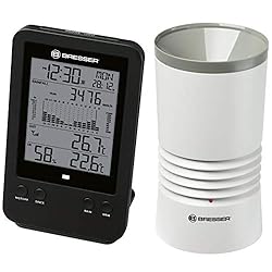 Bresser Profi Regenmesser Pluviómetro, 20x11x11 cm: El pluviómetro de alta calidad con sensor exterior profesional para medición de precipitaciones y temperatura tiene una gran pantalla con datos de temperatura, humedad, hora y un histograma gráfico. El sensor exterior determina datos detallados sobre...