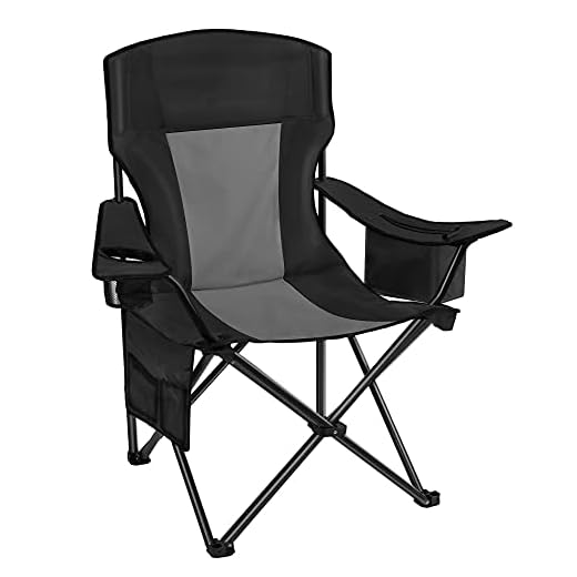 AsterOutdoor Camping Folding Chair Padded Quad Arm Chair with Large Cup Holders & Cooler, Side Organizer & Back Pocket for Outdoor, Camp, Indoor, Patio, Fishing, Supports 350lbs