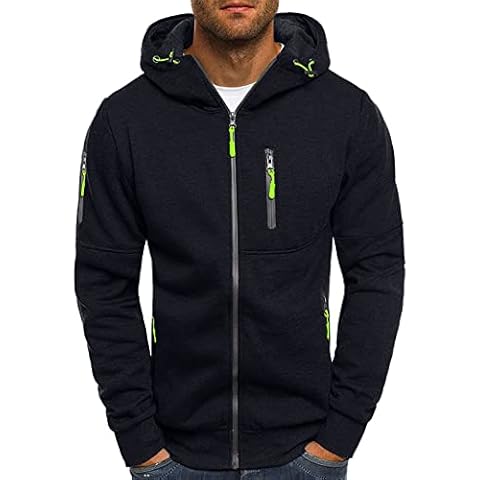 VANVENE Mens Zipped Hoodie Fleece Pullover Hooded Sweatshirt Jackets With Zip Pockets Jumper Tops Sweater Black 3XL Cover
