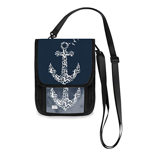 ALAZA Anchor & Seagull Navy Blue Small Crossbody Wallet Purse Cell Phone Bag Rfid Passport Holder with Credit Card Slots