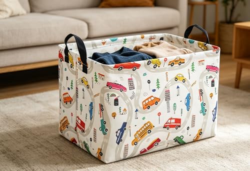 Image of Essme Rectangular Basket,Car Storage Basket with Handles for Room Decor,Racing Storage Bin(Car)