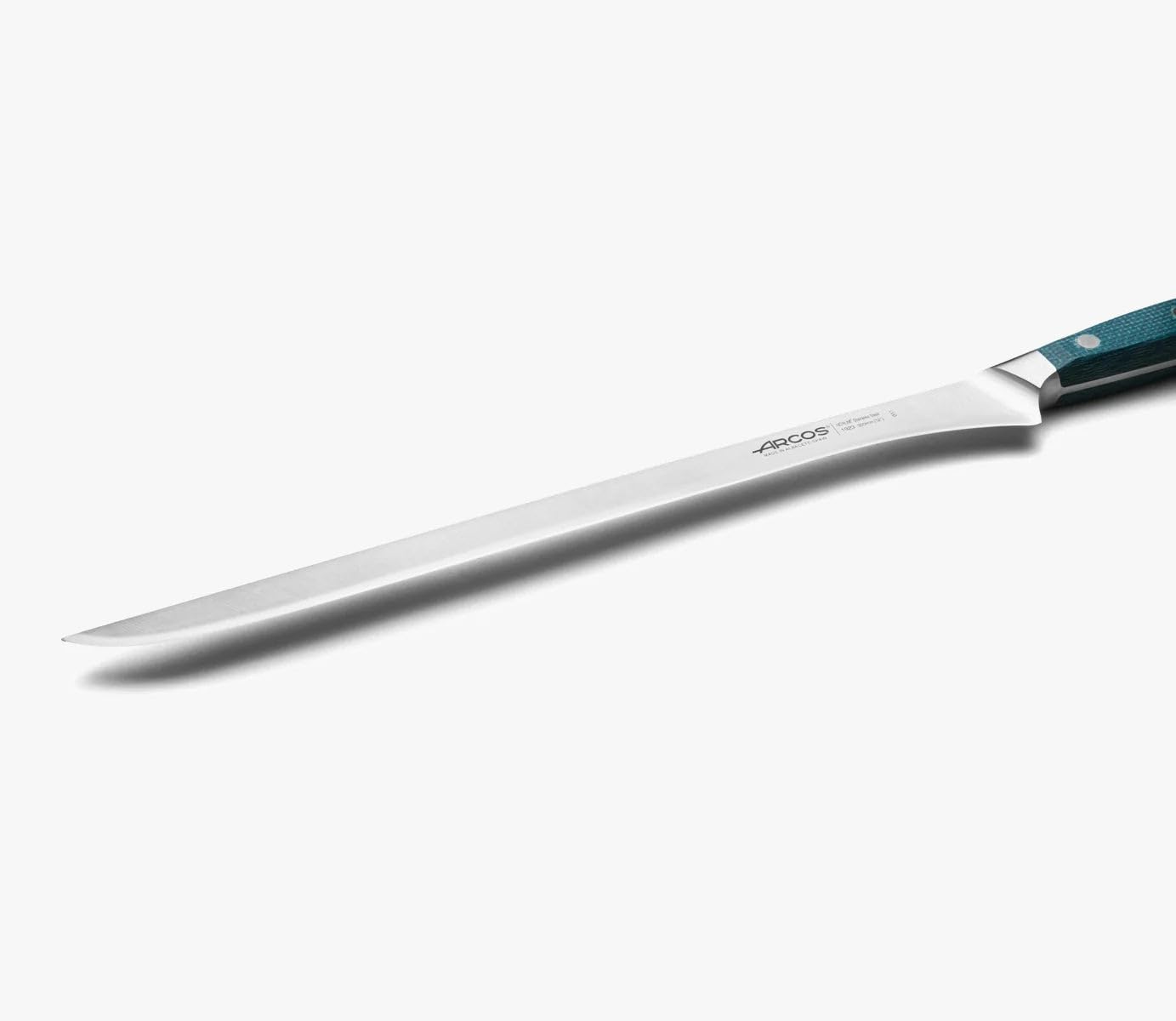 Arcos Tranchiermesser Geschmiedet - Professionelles Kochmesser aus Edelstahl, Ideal für Schinken - Micarta-Griff und Spezielle Borseda, Silberne Klinge 300 mm - Blau, Serie Brooklyn