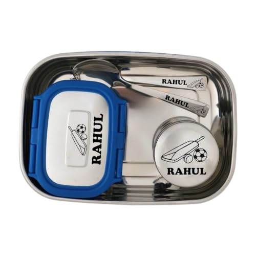 Image of ncgifts Personalized Tiffin | Customized Lunch Box | Personalized Stainless Steel Tiffin Box | Your Child's Name and Favourite Character Engraved | for Scholl Students (Dark Blue)