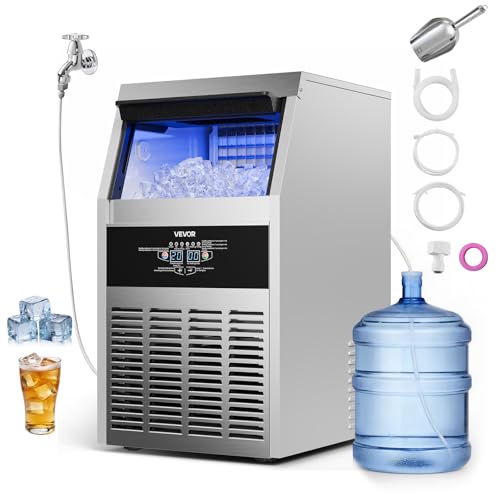 Image of VEVOR Commercial Ice Maker Machine, 150 lbs /24h with 16-30 lbs Storage Capacity, Built-in /Freestanding /Under Counter, Stainless Steel Ice Maker with LED Display & Self-Cleaning, Home Bar Restaurant