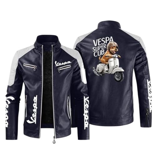 QATOBI Chaqueta de Motociclista V.e.s.p.a, Cazadora Bombardero Impermeable a Prueba de Viento, Cazadora PU Levantado Estilo Motero, PU Piel(Cyan,L)