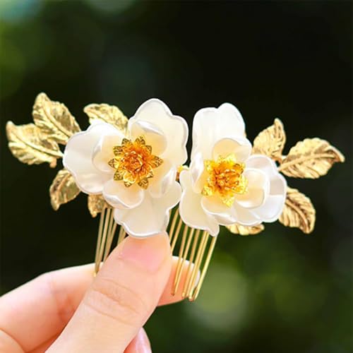 Pente lateral de cabelo de casamento para damas de honra, flores e folhas douradas, grampos de cabel