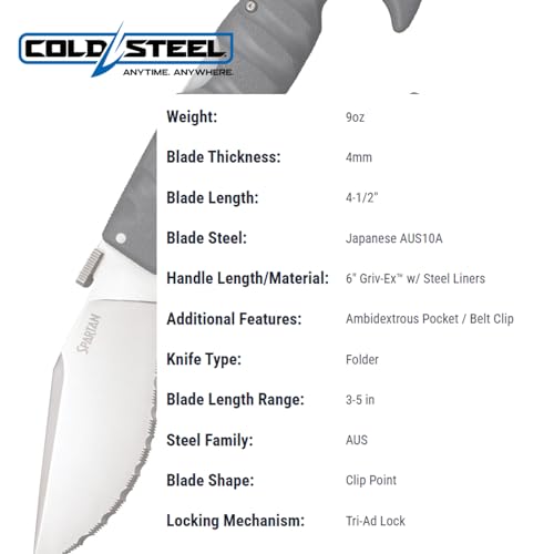 Image of COLD STEEL Spartan 4.5 in Japanese AUS10A Blade Tactical Pocket Folding Knife w /Tri-Ad Lock and Griv-Ex Handle w /Steel Liners