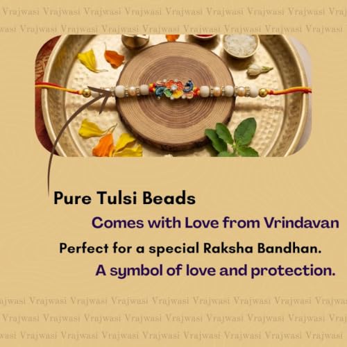 Image of Original Tulsi Rakhi for Brother | Handmade Natural Tulsi Beads Rakhi | Sacred Raksha Bandhan Rakhis for Boys | Traditional Spiritual Rakhi Gift