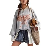 Amiblvowa Dupes Graphic Oversized Sweatshirt for Women Y2k Long Sleeve Crewneck Drop Shoulder Loose Free Fit Sweater Cute Tie Dye Flag Star Embroidery People Streetwear Fall Winter Clothes