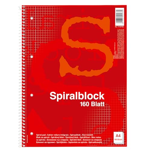 Pelikan Spiralblock, Collegeblock A4, kariert, 160 Blatt (320 Seiten) gelocht, rot, 3 Stück