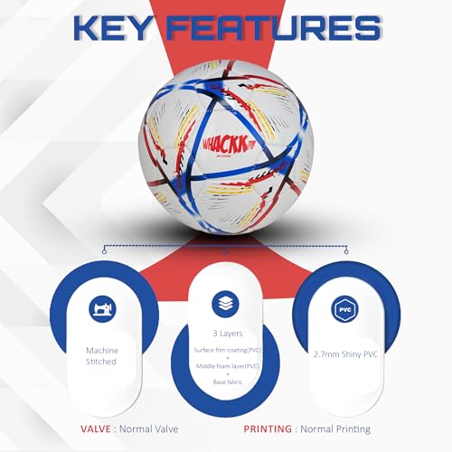Image of WHACKK Hagi HTCL Football Navy Red Size 5 Soccerball Hand Stitched for Practice & Training - Original PVC Waterproof. 3 Layered Ideal Sports Ball for All Ages on Ground, Grass and Turf