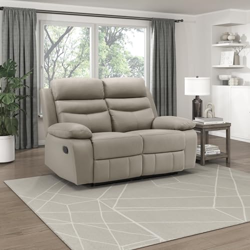 Image of Lexicon Leather Match Manual Recliner Loveseat, Wall Hugger Recliner, Latte