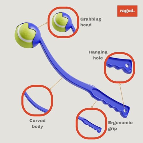 Ballwerfer Für Hunde - Hundespielzeug Set Mit 3 Bälle, Blau, 36 cm Lang. Praktisch und Hygienisch. Ballschleuder Für Hunde - Wurfspielzeug Zum Einfachen Apportieren Und Werfen Von Bällen (Kleine)
