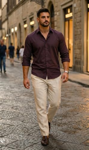 Image of IndoPrimo Men's Cotton Shirt with Stylish Full Sleeves Spread Collared Neck Solid Pattern Western Style Classic Fit and Standard Length | Casual Shirt for Man