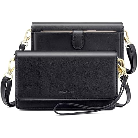 nuoku Women Small Crossbody Bag Cellphone Purse Wallet with RFID Card Slots 2 Straps Wristlet, A- Black Cover
