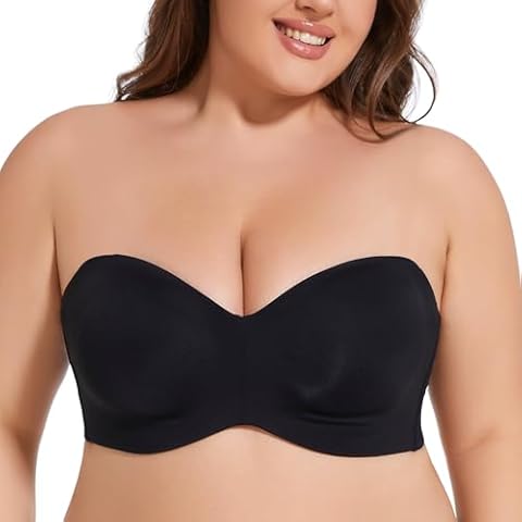 sheroine Strapless Push up Plus Size Seamless Bra Underwire Convertible Smoothing Unpadded Support Large Breasts Bras(Black,36DDD) Cover