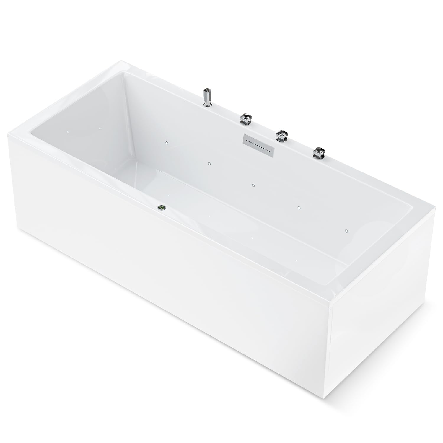 AQUADE Acryl Badewanne 180x80 Modell: Neu Ulm - Weiß Badewanne Komplettset 180x80 - Badewannen mit Wannenfüßen + Schürze + Wannenrandarmatur + Led