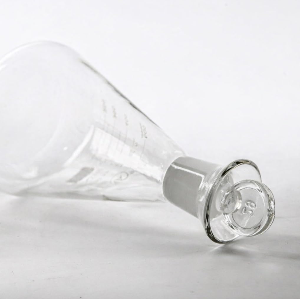 1Pcs Beuta Erlenmeyer in Vetro Borosilicato con Tappo Beuta Conica Graduata a Collo Stretto Vetreria da Laboratorio 100–1000ml(250ML)