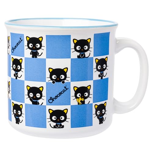 Silver Buffalo Sanrio Hello Kitty and Friends Chococat Checkered Pattern Ceramic Camper Mug, 20 Ounces