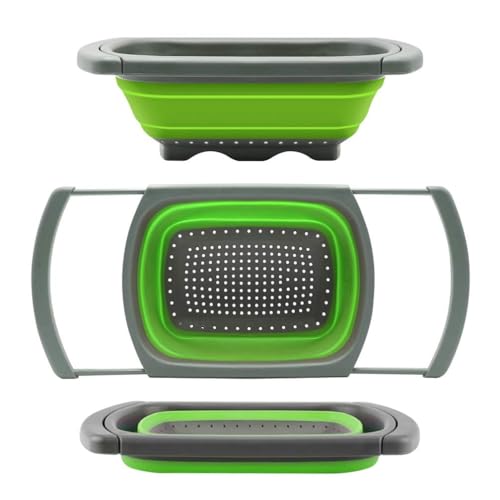 Werwing Colador plegable con asas expandibles, colador de silicona de 6 cuartos de galón para cocina, escurridor de pasta y verduras, ahorra espacio y resistente al calor