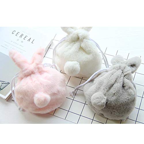 Lurrose Linda Bolsa de armazenamento de coelho de pelúcia fofa com cordão, 25,4 x 17,78 cm (rosa)