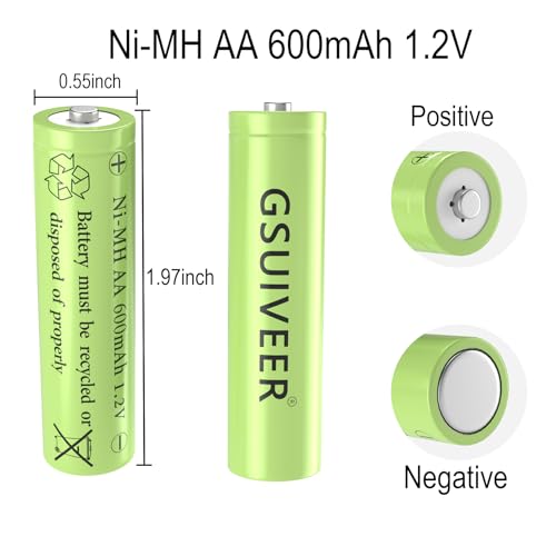 GSUIVEER 1.2V Ni-Mh AA 600mAh Rechargeable Batteries for Outdoor Solar Garden Lights (4 Pack)