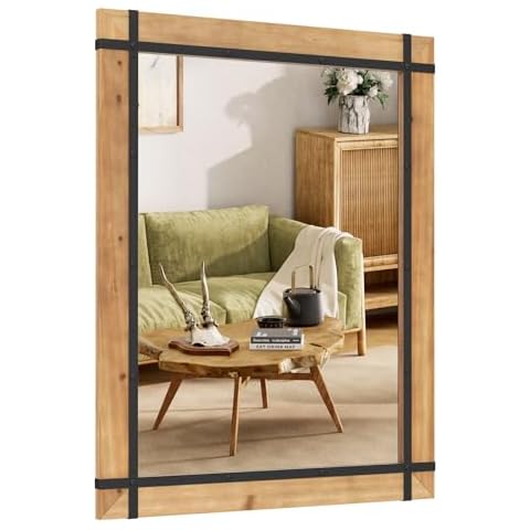 COSTWAY Large Rustic Wall Mirror with Hooks Cover