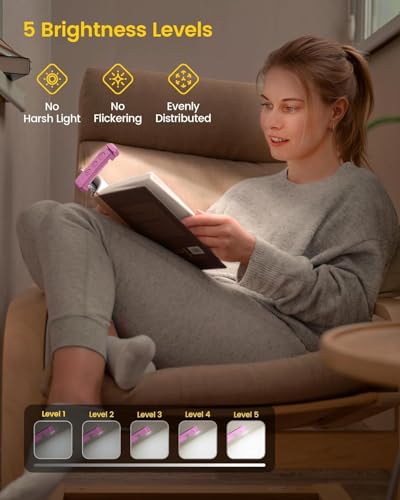 Image of Clip-On LED Book Lamp for Night Reading, USB Rechargeable Study Light for Students, 3 Brightness & Color Modes, Eye-Care Portable Foldable Reading Light for Bed & Travel (NEW - Pink)