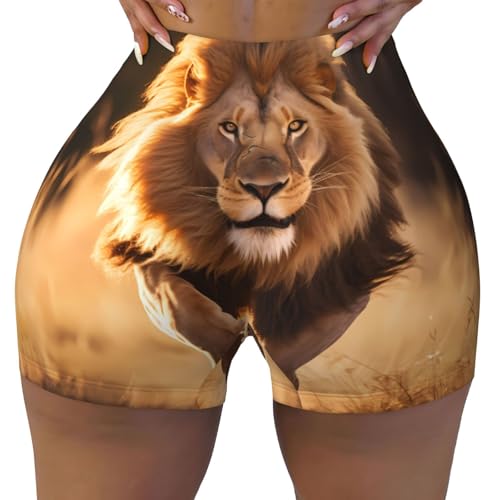 North American Lion Running Pattern Sports Shorts, high Elastic Slim Fitness Pants, Suitable for Yoga/Leisure/Daily wear
