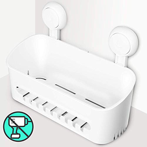 Amzdeal Estante de baño, Estanteria Baño con ventosa, Estante de almacenamiento, No requiere perforación, Blanco