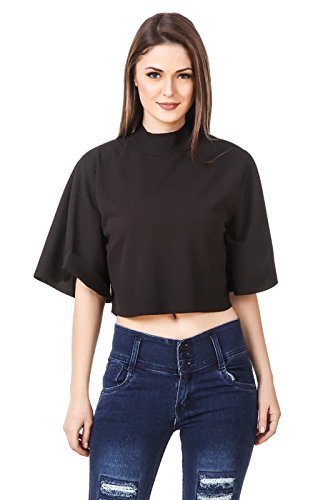 Buy Big Pout Women Black Bell Sleeve Plain Cape top - XL Size (Black) at  Amazon.in