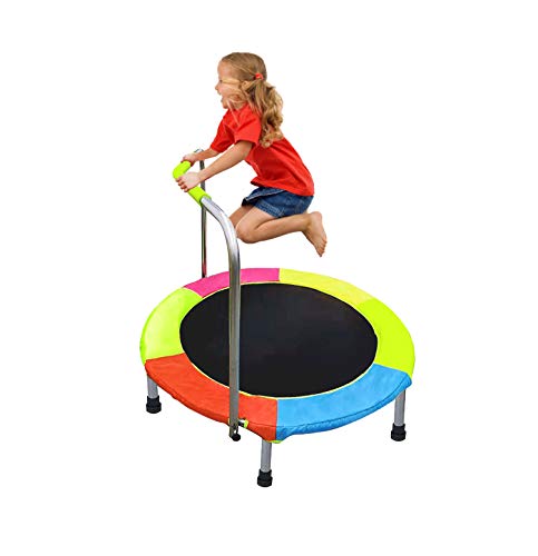DRM 38inch Mini Trampoline Indoor for Kids, Rebounder Trampoline with Handle, Indoor Outdoor Kids Trampoline with Sturdy Frame Safety Padded Cover Safe Bunge-Straps for Children Toys