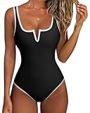 SUUKSESS Women Sexy Tummy Control One Piece Swimsuits Color Block High Cut V Wired Bathing Suits Backless Swimwear 2025(Black，Large)