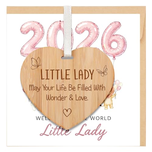 TheGiffter 2026 New Baby Card Girl with Wooden Heart Plaque Baby Shower Greeting Card with Envelope Baby Girl Welcome To The World for Niece Goddaughter Grandaughter