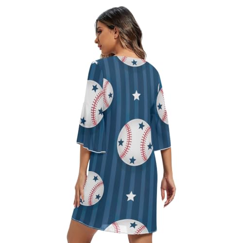 Robe d'été hawaïenne à rayures bleues et blanches avec col en V fluide