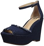 Buckle Vince Camuto Women\'s Tatchen Wedge Sandal, Dark Blue, 9 Medium US